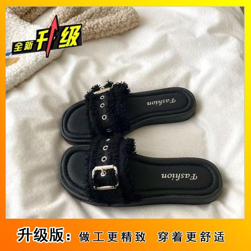 

Женская летняя верхняя одежда 2025 новая модная обувь со стразами, пляжные сандалии на плоской подошве, шлепанцы в маленьком ароматном стиле в иностранном стиле 40