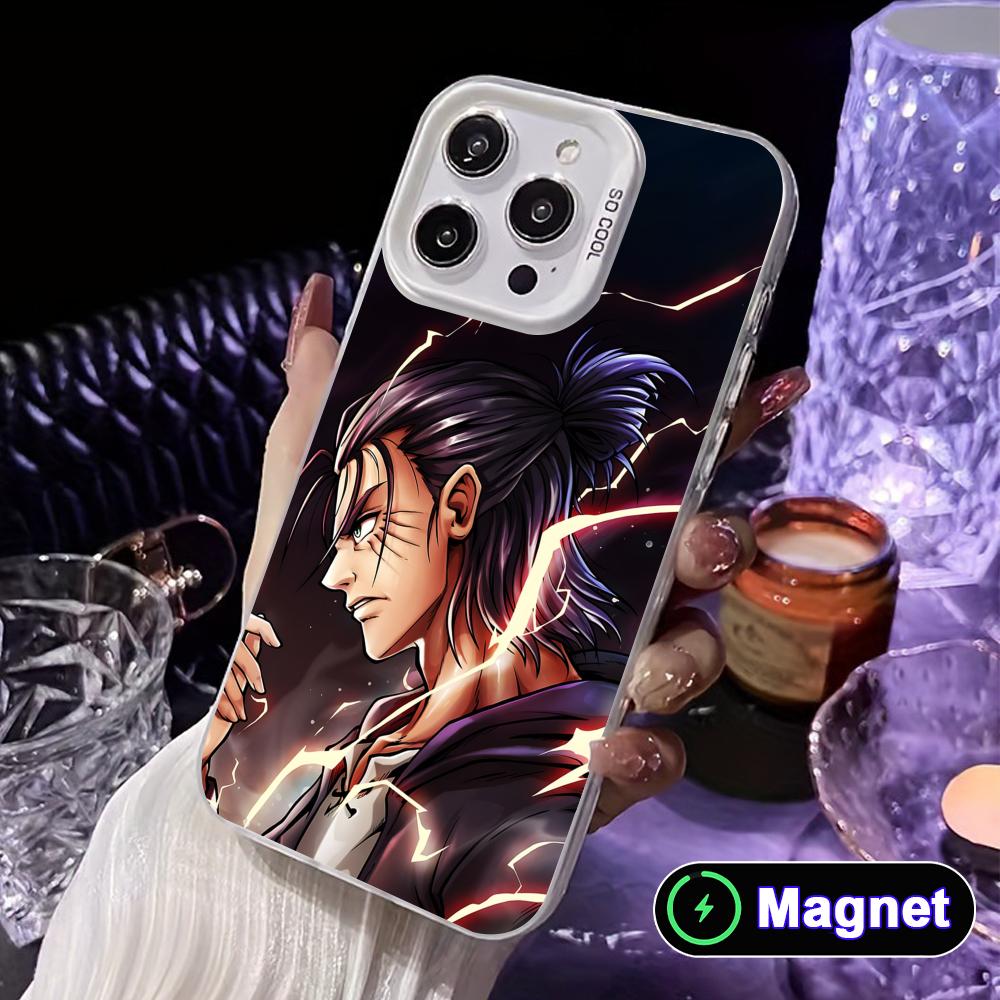 AOT Eren Yeager White Translucent MagSafe Mobile Phone Case for iPhone 17 16 15 14 13 12 11 X XR XS Air Pro Max Plus Cover