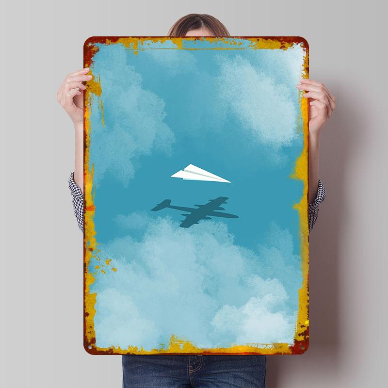 

Paper Plane Printed Poster Customized Wall Art Retro Vintage Metal Tin Signs for Room Ornaments Modern Home Decoration Luxury 7.9x11.8In(20x30cm)