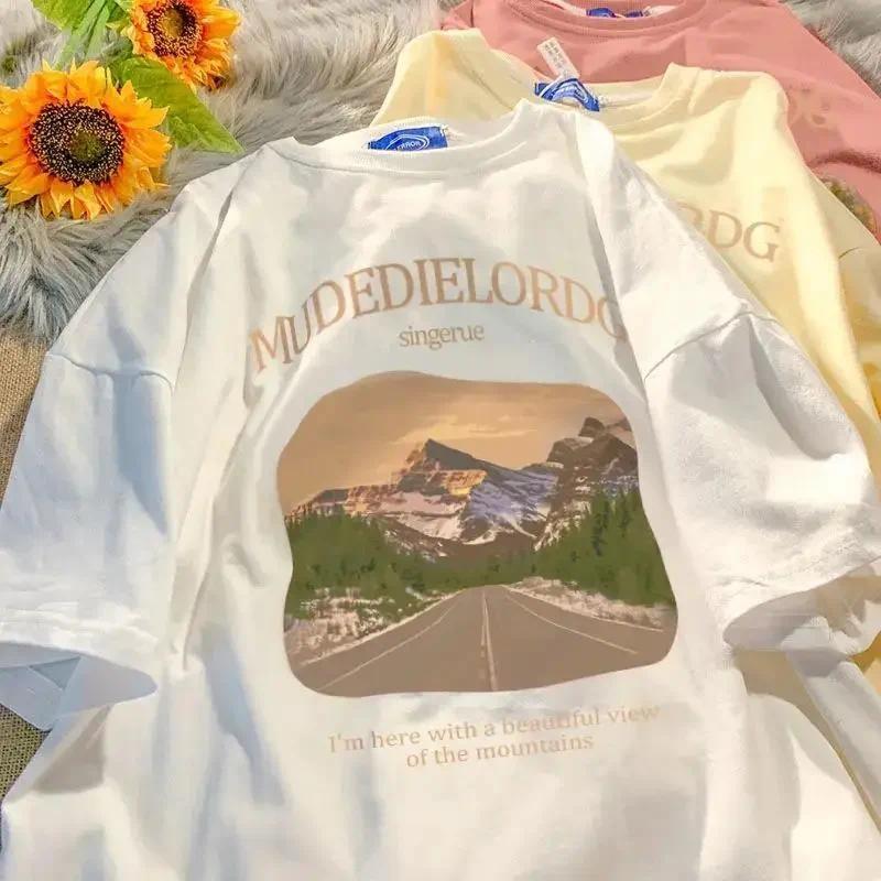 

Summer Cartoon Fashionable Printed Short-sleeved T-shirt for Ladies and Boys Same Loose Casual Large-size Top M