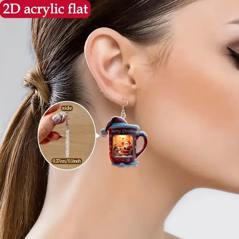 Cross-border Christmas Hat Cup Earrings Flat Acrylic Creative Festive Atmosphere Santa Claus and Snowman Earrings
