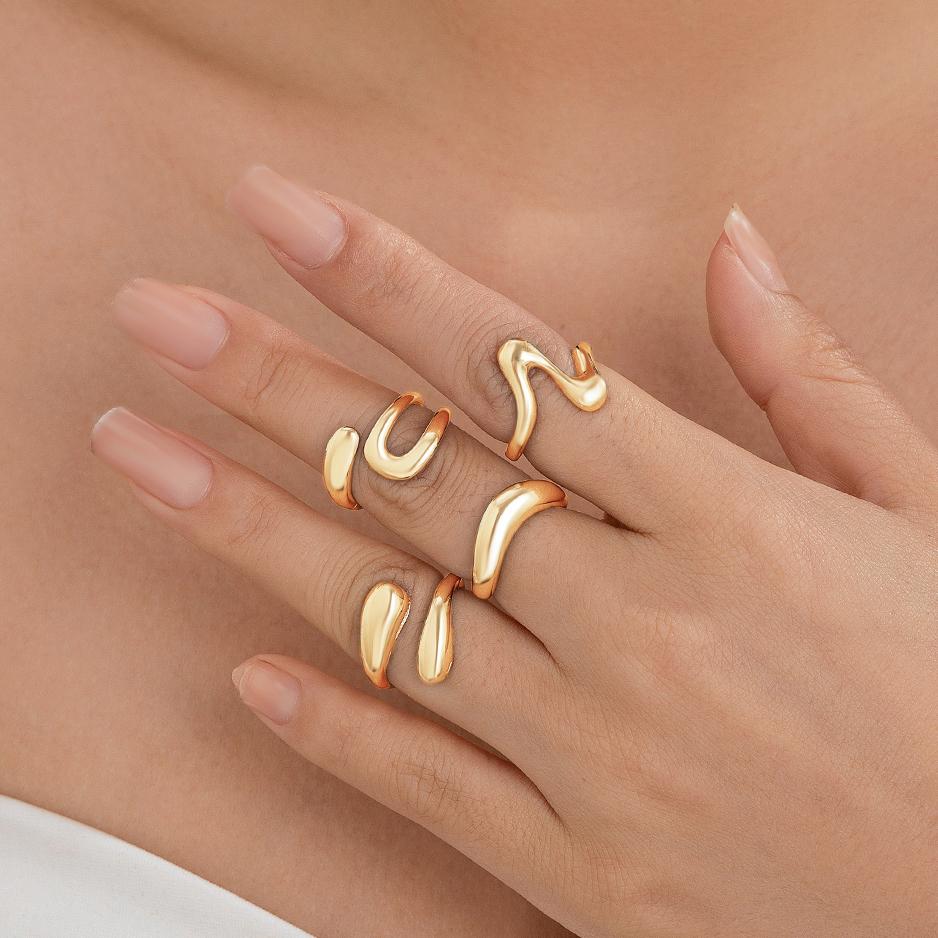 

Ingemark 4Pcs Creative Water Drop Rings Set for Women 2026 Trendy Goth Geometric Adjustable Open Finger Rings Couple Y2K Jewelry