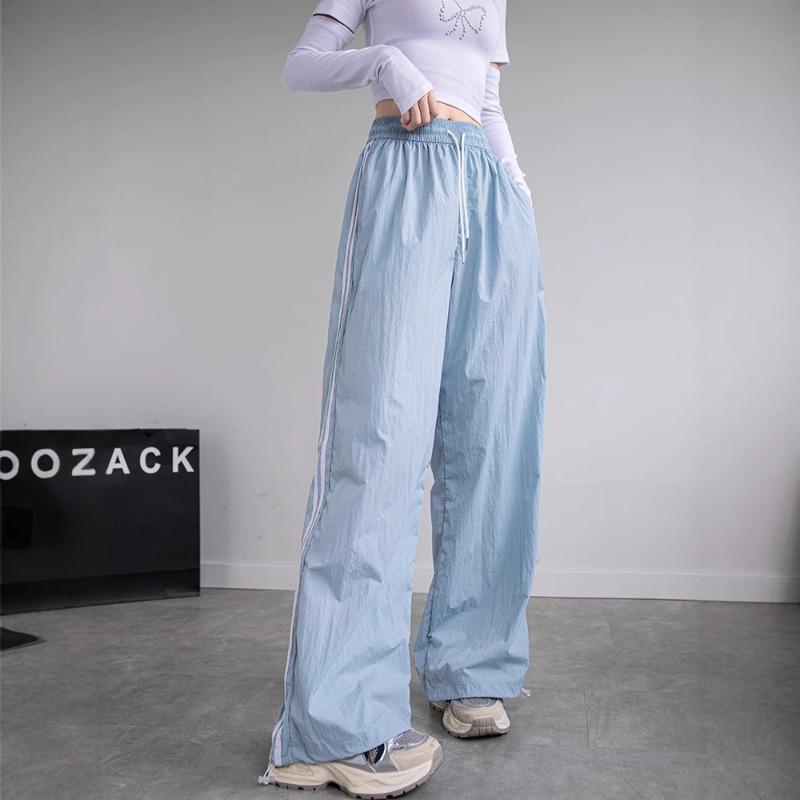 Pantaloni della tuta a righe con barre parallele da donna, primavera ed estate, sottili, vita alta, casual, larghi, ad asciugatura rapida, dritti, a gamba larga