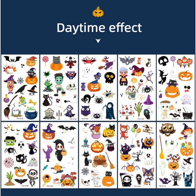 Halloween Glow In The Dark Cartoon Tattoos Stickers Luminous Temporary Face Body Art Tattoo Stickers Kids Halloween Party Props