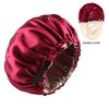 Dual-Layer Satin Sleep Cap with Adjustable Buckle, Reversible Solid Color Design - Elastic European/American Shower Cap