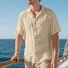 Men's Summer Linen Short Sleeve Shirt Casual Breathable Button Shirt Holiday Beach Summer Tops With Pockets