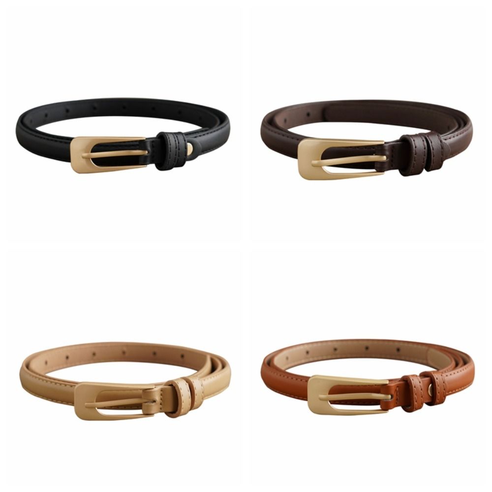 Zinc Zinc Alloy PU Leather Waistband Square Buckle Thin Waist Belt Classic Thin Belt  Jeans