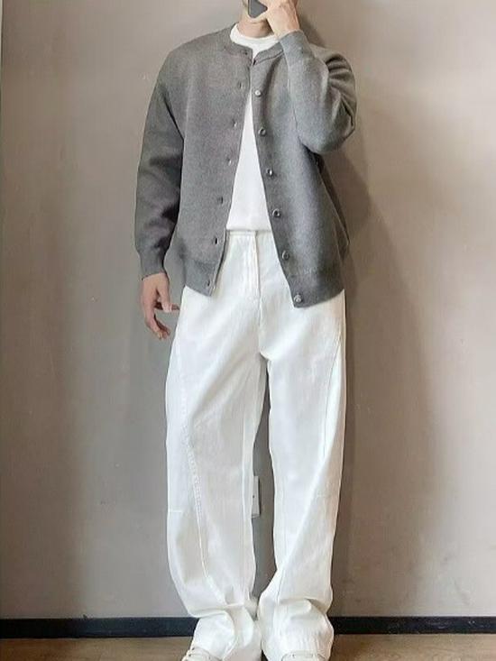 Men's Korean Style Knit Cardigan - Autumn/Winter Casual Loose Sweater, Round Neck, Trendy and Simple.