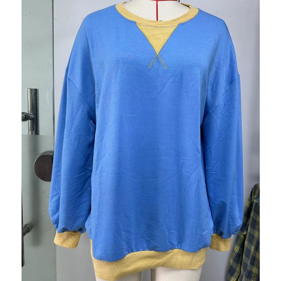 Jesień Zima Swetry i Bluzki z Długim Rękawem Damskie Kontrastowy Kolor Okrągły Dekolt Luźna Bluza Plus Size