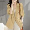 ZANZEA Women Casual Turn Down Collar Loose 3/4 Sleeve Thin Cardigan Blazer