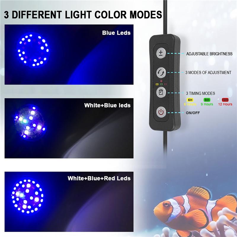 30W Clip-on Fish Tank Lamp Coral Seawater Tank Lamp Aquarium 3-Speed Timing Dimmable LED Reef Light Algae Tank Lighting 220V