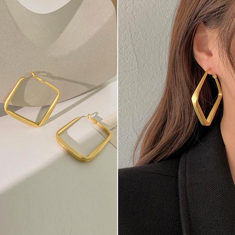 2026 Fashion Gold Color Big Square Hoop Earrings For Women Exaggerated Metal Geometric Irregular Circle Earrings Jewelry