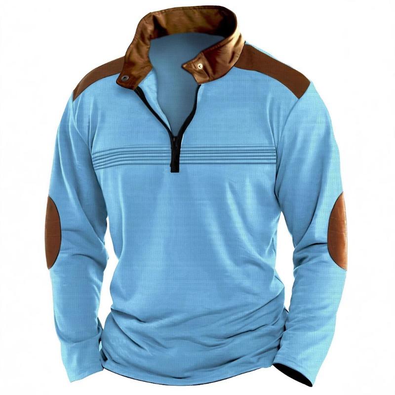 

European American New Men s Patchwork POLO Shirt Zipper Long-sleeved Sports Polo Shirt L синій