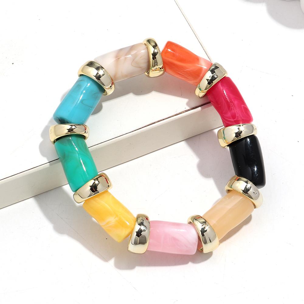Vintage Acrylic Bamboo Beads Bracelets for Women Fashion Resin Chunky Tube Beaded Stretchy Stackable Bracelet New Jewelry Gift