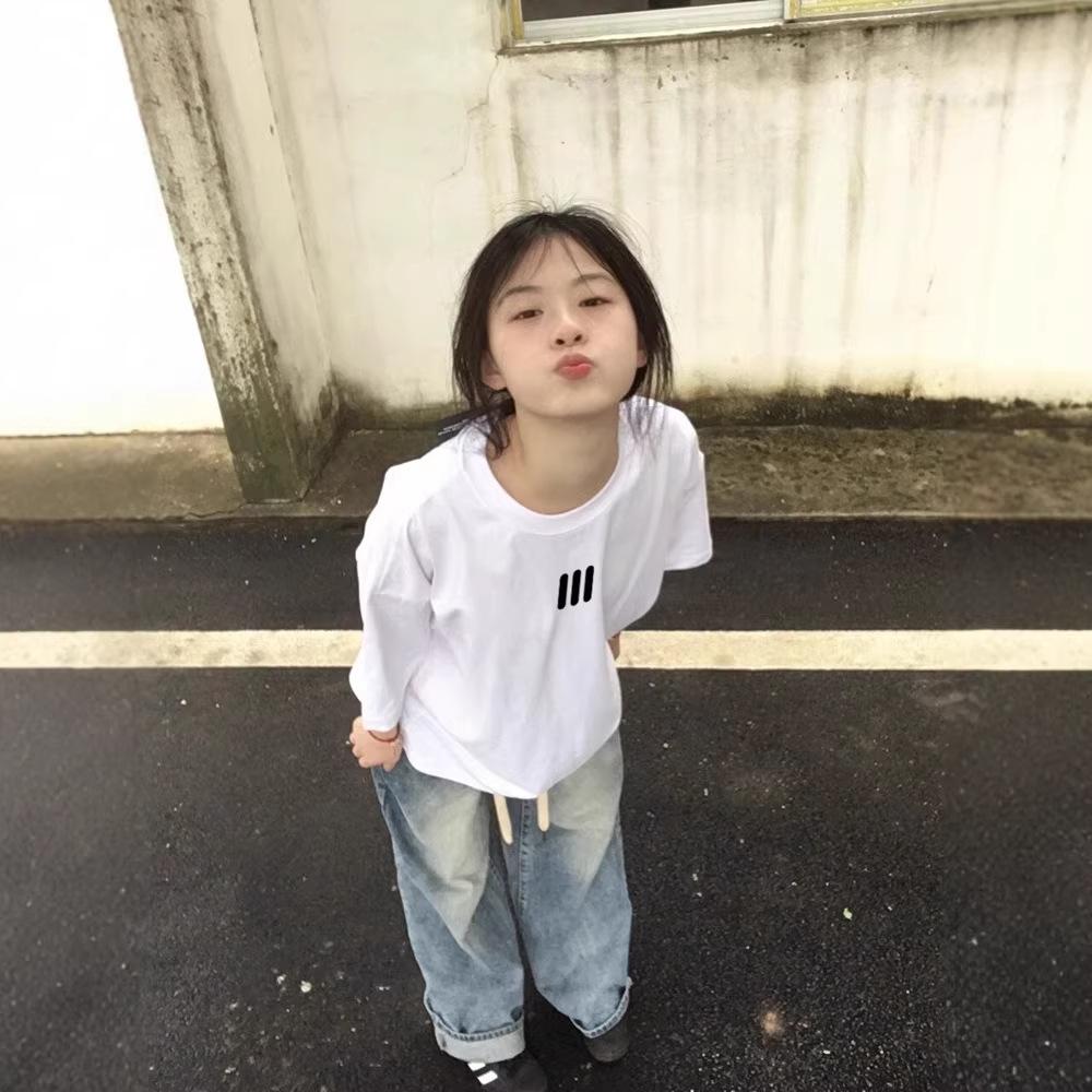 Pure Cotton American Trendy Brand Small Front Shoulder Short-sleeved T-shirt Women's Summer Design Sense Oversize Half-sleeved Large Size Top