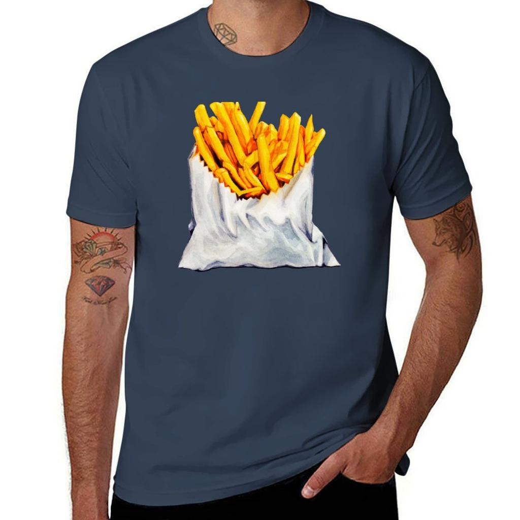 French Fries Pattern Tshirt Breathable Basic Cotton Tshirt