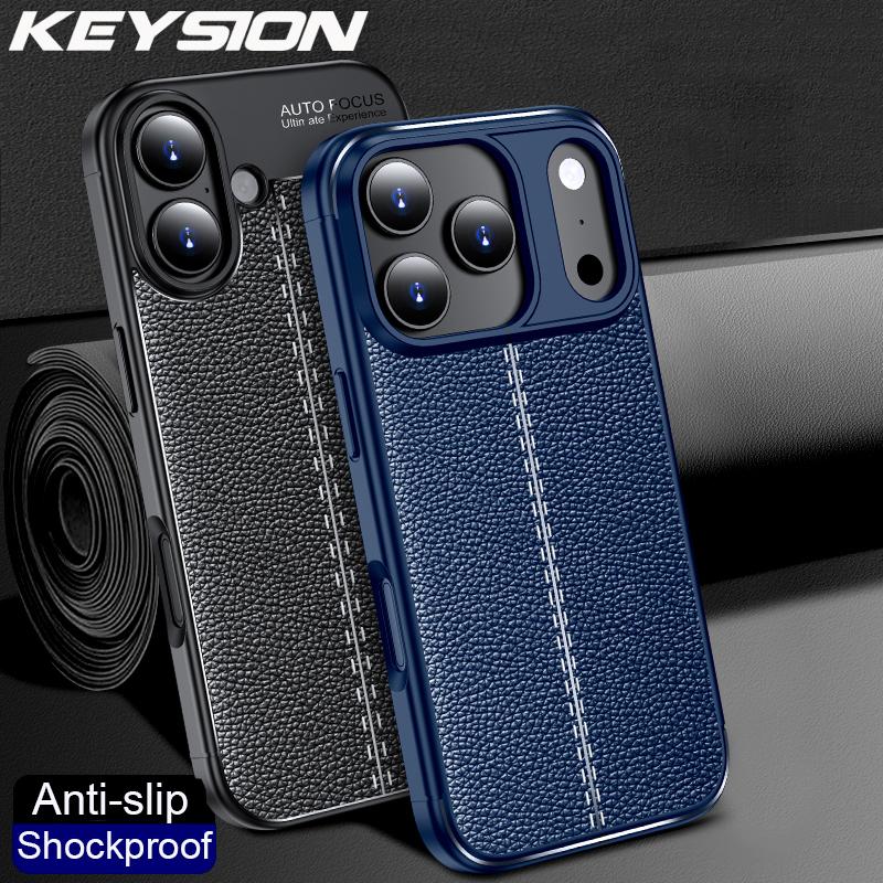 KEYSION დარტყმაგამძლე ქეისი iPhone 17 Pro Max-ისთვის რბილი სილიკონის ტყავის ტექსტურით, ბიზნეს სტილის ტელეფონის უკანა საფარი iPhone 17 17 Air-ისთვის
