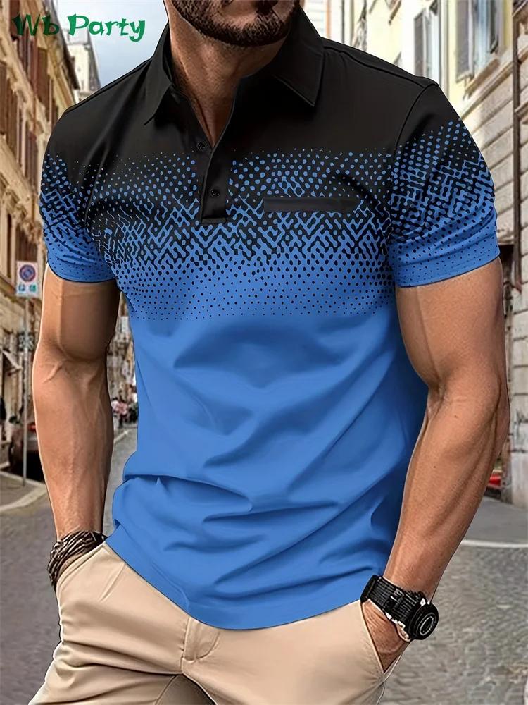 Men's Short Sleeve Polo Shirt with Geometric Pattern, Casual Daily Wear