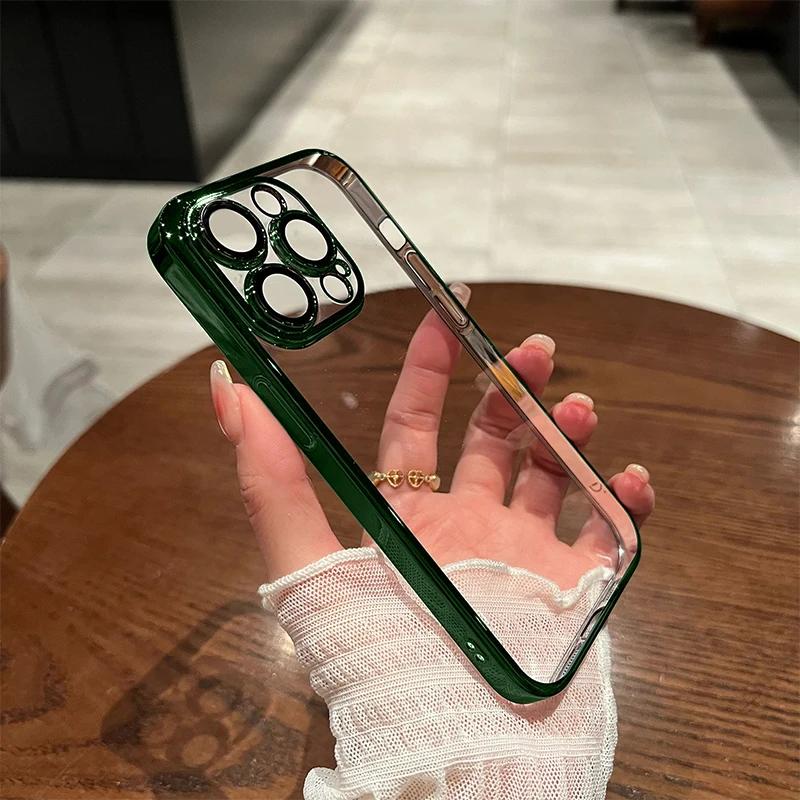 

Soft Plating Clear Case with Lens Films For iPhone 16 14 13 12 11 Pro Max 15 Plus Shockproof Case Bumper Silicone Cover For iPhone 16 Plus