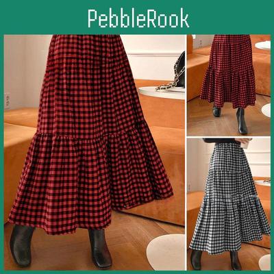 Long Spring Plaid And Autumn Skirt Womens High Waist Large Swing Umbrella Skirt Aline Midlength Retro Plaid Skirt