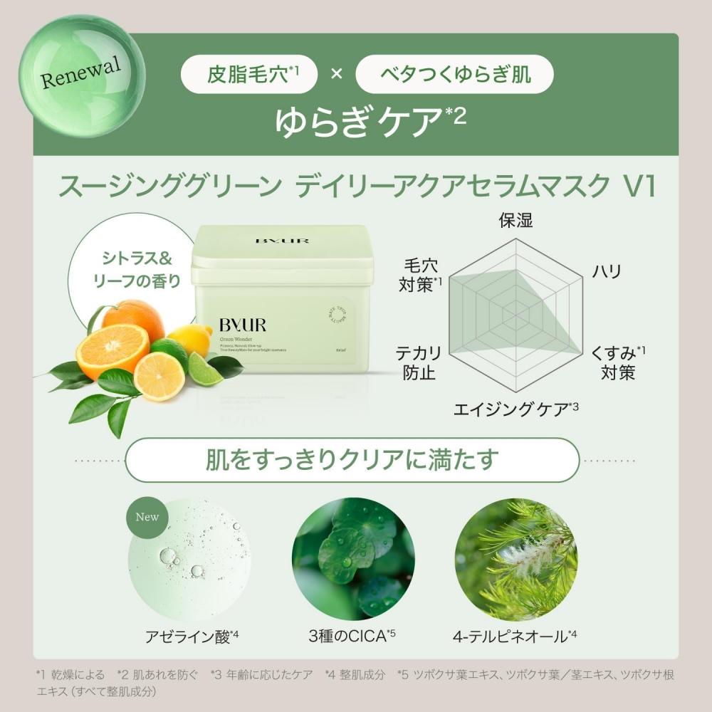 Byur Tägliche Maske Gesichtsmaske [30 Stück] Talg Poren Hirsch Keratin Pflege [beruhigendes Grün] Undefiniert
