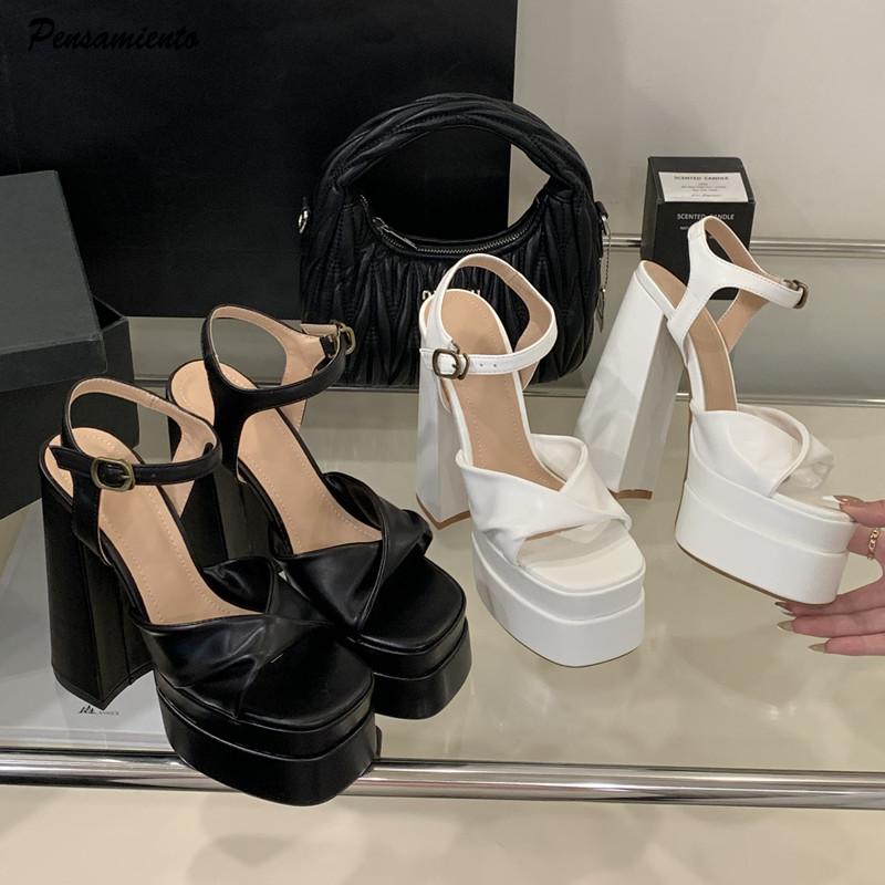 Star Style Double Platform Wedges Women Gladiator Sandals Summer 15cm Ultra High Heels Chunky Party Dress Shoes Sandals