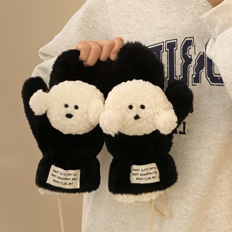3D Animal Plush Gloves Winter Warm Gloves for Kids Teens Hand Warmers Furry Mittens Coldproof Windproof Cycling Handwear