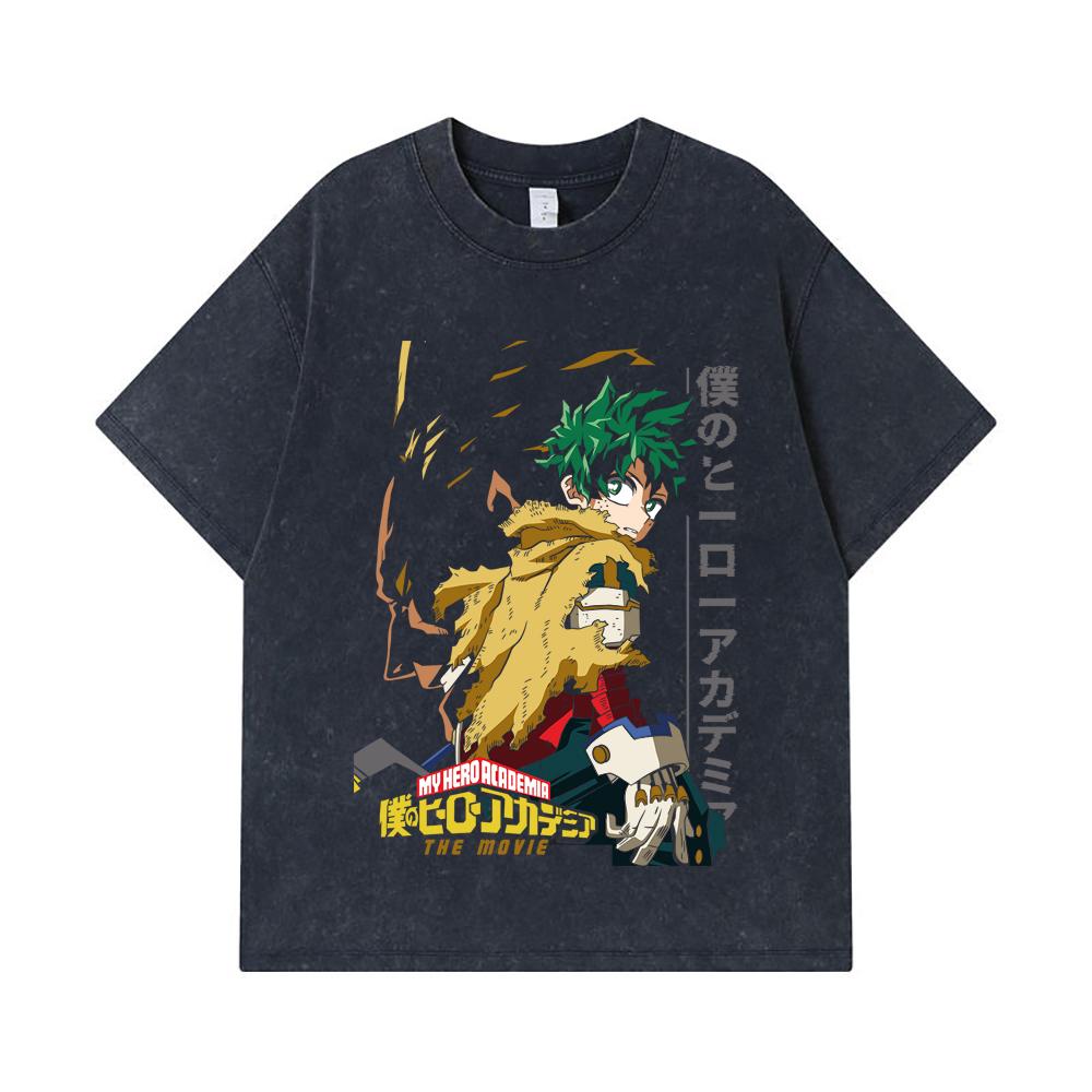 275 GSM Washed T-shirts 100% Cotton My Hero Academia V25 Deku Print Unisex Heavy Cotton T Shirt