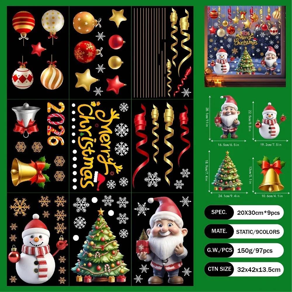 PVC Christmas Window Stickers Electrostatic Reusable Christmas Window Decals Whole Sheet Xmas Wall Sticker New Year