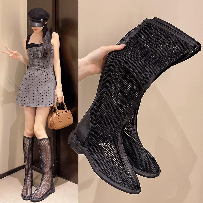 2025 summer net boots new breathable explosion women's boots mesh hollowed out Martin boots short boots mesh medium boots