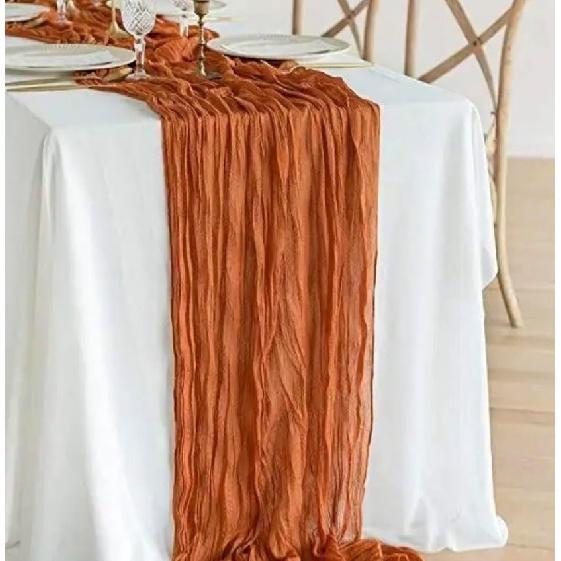 2-for-1 Terracotta & Ivory Cheesecloth Table Runner Set; 13ft Terracotta Runner, 13ft Ivory Runner, Sheer Gauze Fabric Decor Set, 2 Pack Set