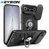 KEYSION Shockproof Armor Case for TECNO Spark Slim 4G Camera Lens Protection Ring Stand Phone Back Cover for Tecno Pova Slim 5G