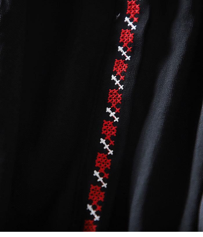 Ethnic Style Embroidered Lantern Sleeve Plus Size Cotton Linen Shirt