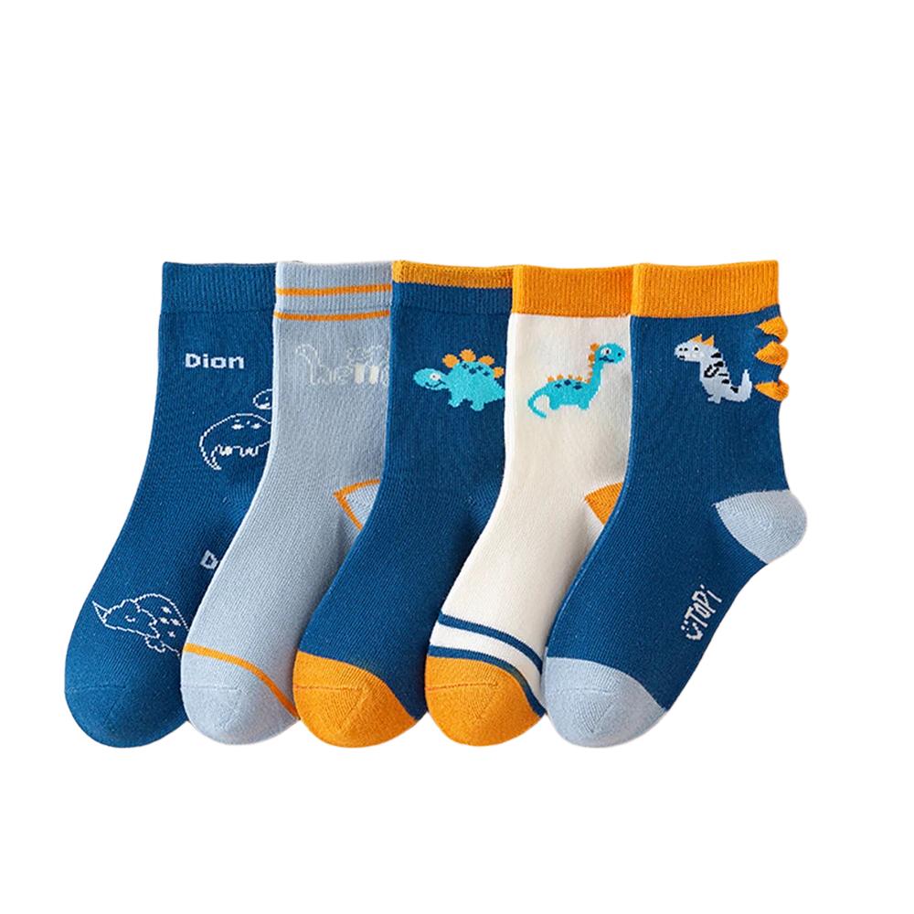 Children's T-Rex Dinosaur Design Socks 1-16 Years Soft Stretch Athletic 5-Pairs Pack Wholesale Bulk Resell Kids Athletic Socks