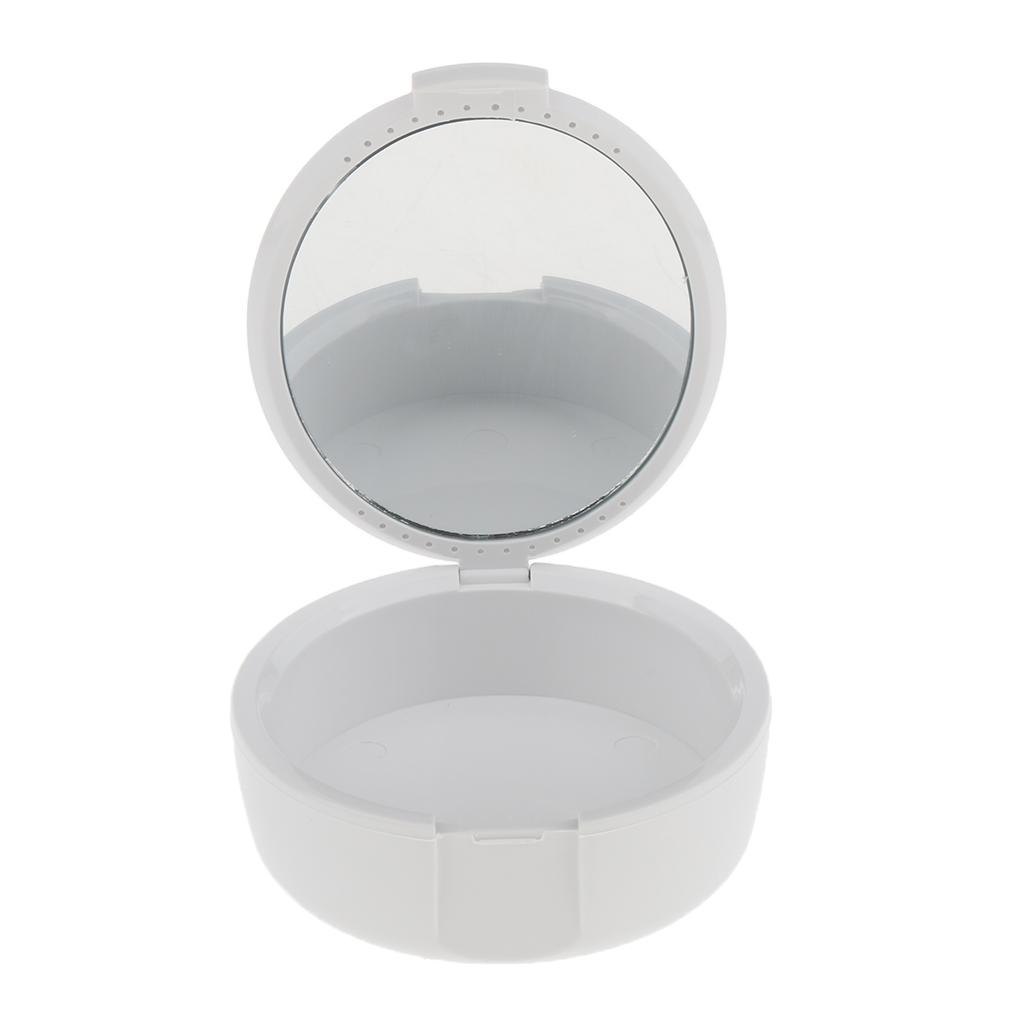 Compact Teeth Guard Holder Polypropylene Mouth Guard Case Ventilated Denture Storage Box with Small Mirror