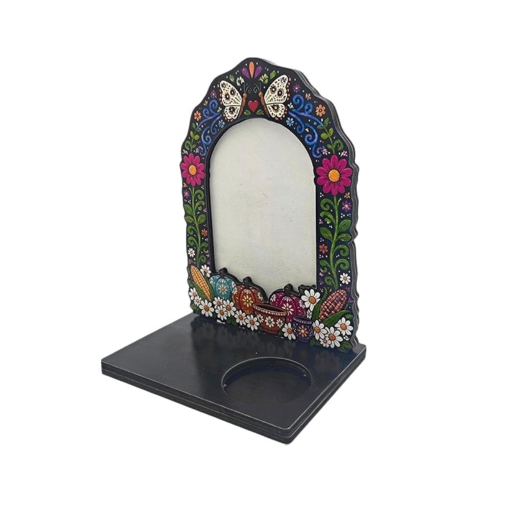 Wooden Halloween Photo Frame Skull Marigold Pattern Desktop Photo Display Rack Haunted House