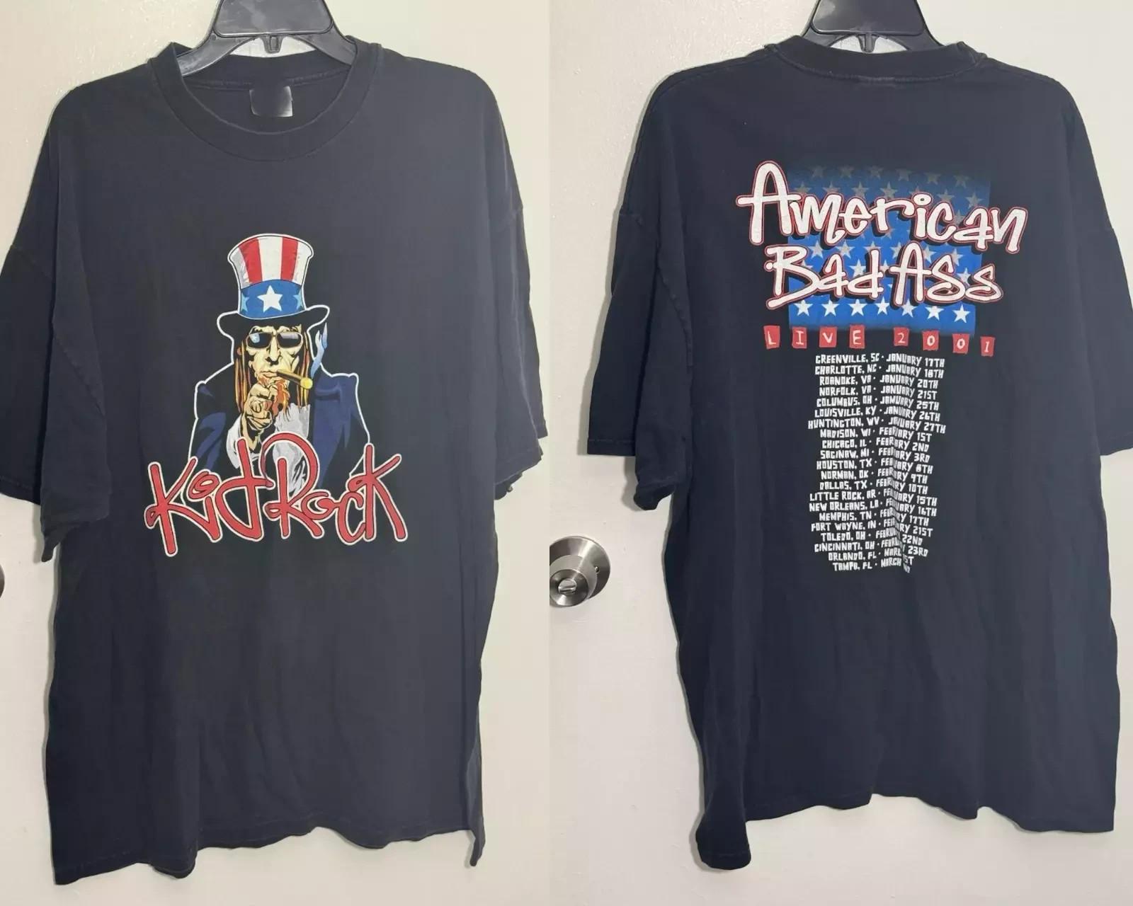 Kid Rock American Badass Live 2001 Concert Tour T Shirt Full Size S-5XL S