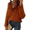 Women S Knit Long Sleeve Pullover Sweater With Buttons Ruffles