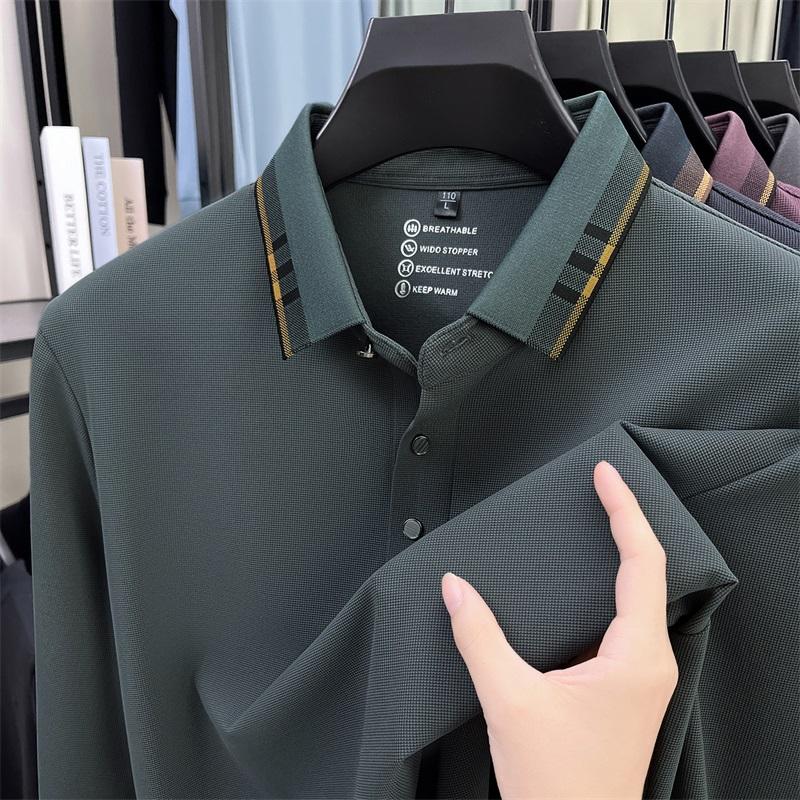 High End Quality Men'S Polo Shirt Lapel Long Sleeve T-Shirt Autumn New Slightly Elastic Seamless Fashion Business Trend Menswear