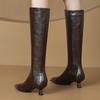 Fashion INS Brand Women's Knee High Boots Leather Sexy Point Toe 2024 Winter Shoes Black Low Heeled Long Chelsea Boot Ladies Large Size