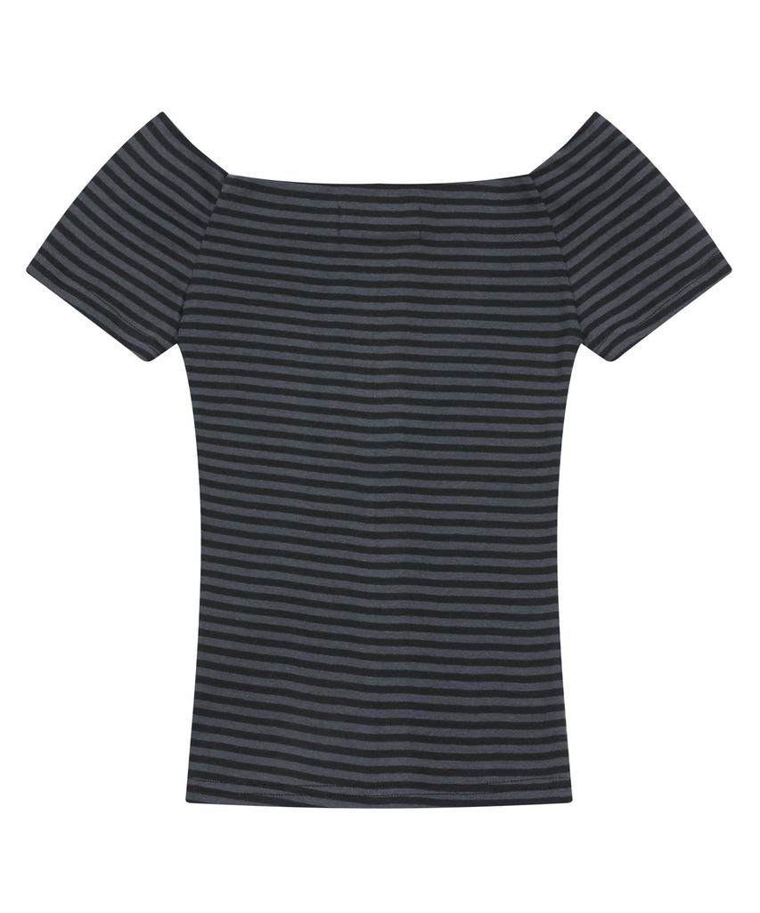 MUCENT Emma Off-Shoulder Striped Slim Fit Short Sleeve Tee