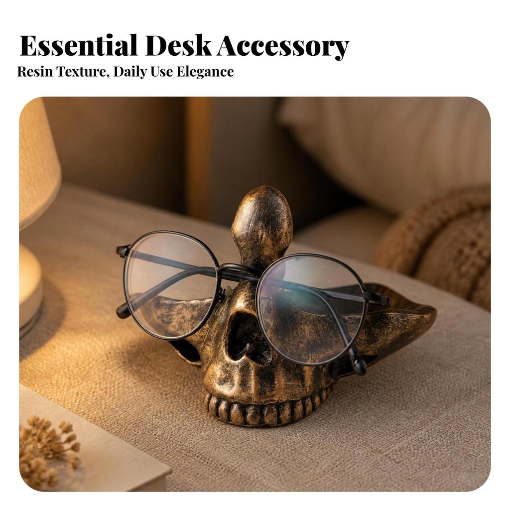 Skull-Shaped Glasses Holder with Wing Support Stable Rack Gothic for Dresser