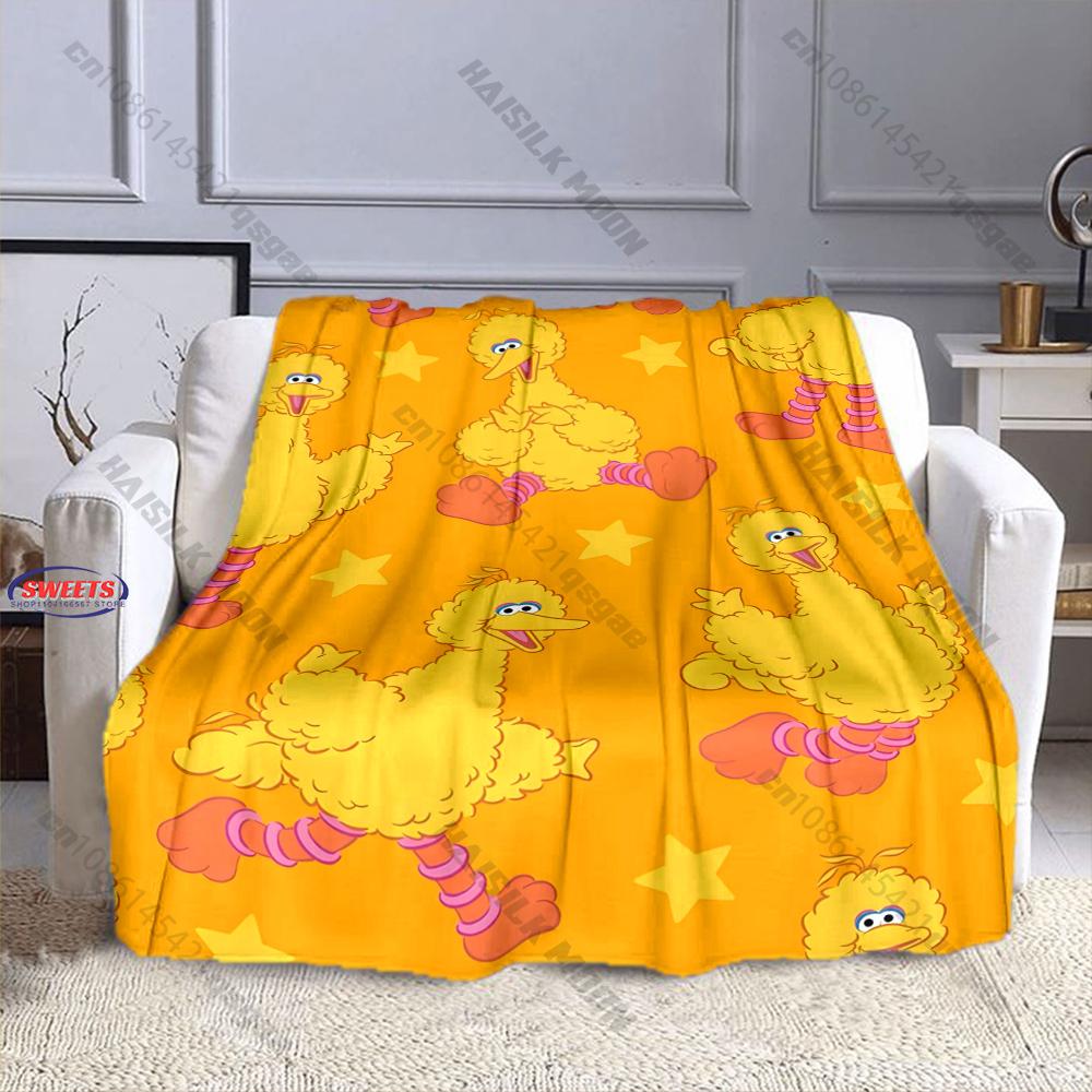 6 Sizes S-Sesame S-Street Pattern Printed Blanket, Cozy Warm Blanket for Sofa, Bed, Camping, Holiday Gift for Family and Friends