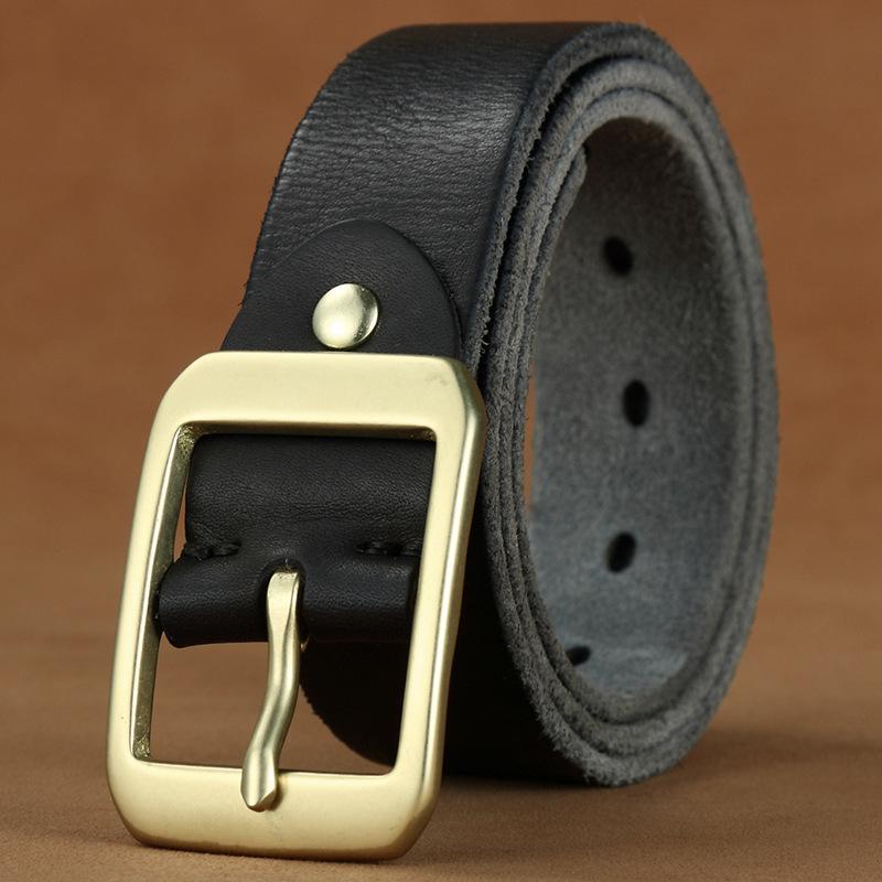 Purely Handmade American Brass Leather Retro Old Simple Tooling Jeans Belt Belt, Men'S Models