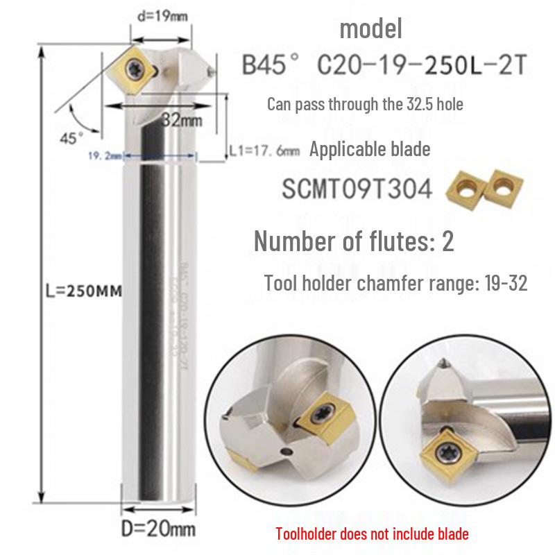 45° CNC Insertable Inner/Outer Chamfer Tool with Up/Down Back-Reaming Holder