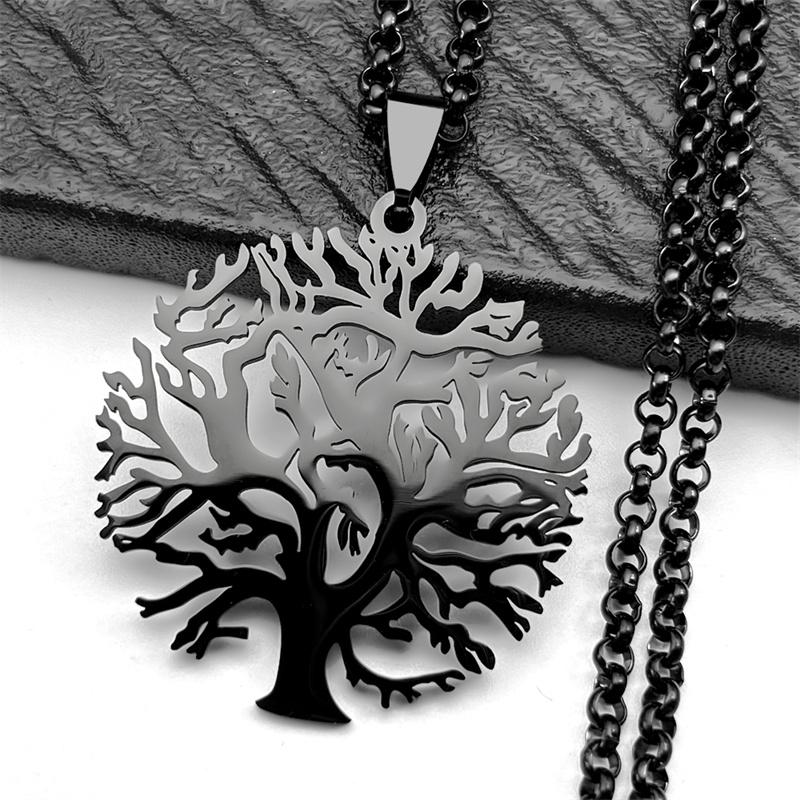 

Tree of Life Stainless Steel Long Necklace for Men Black Color Necklaces & Pendants Jewelry cadenas para hombre N834S03