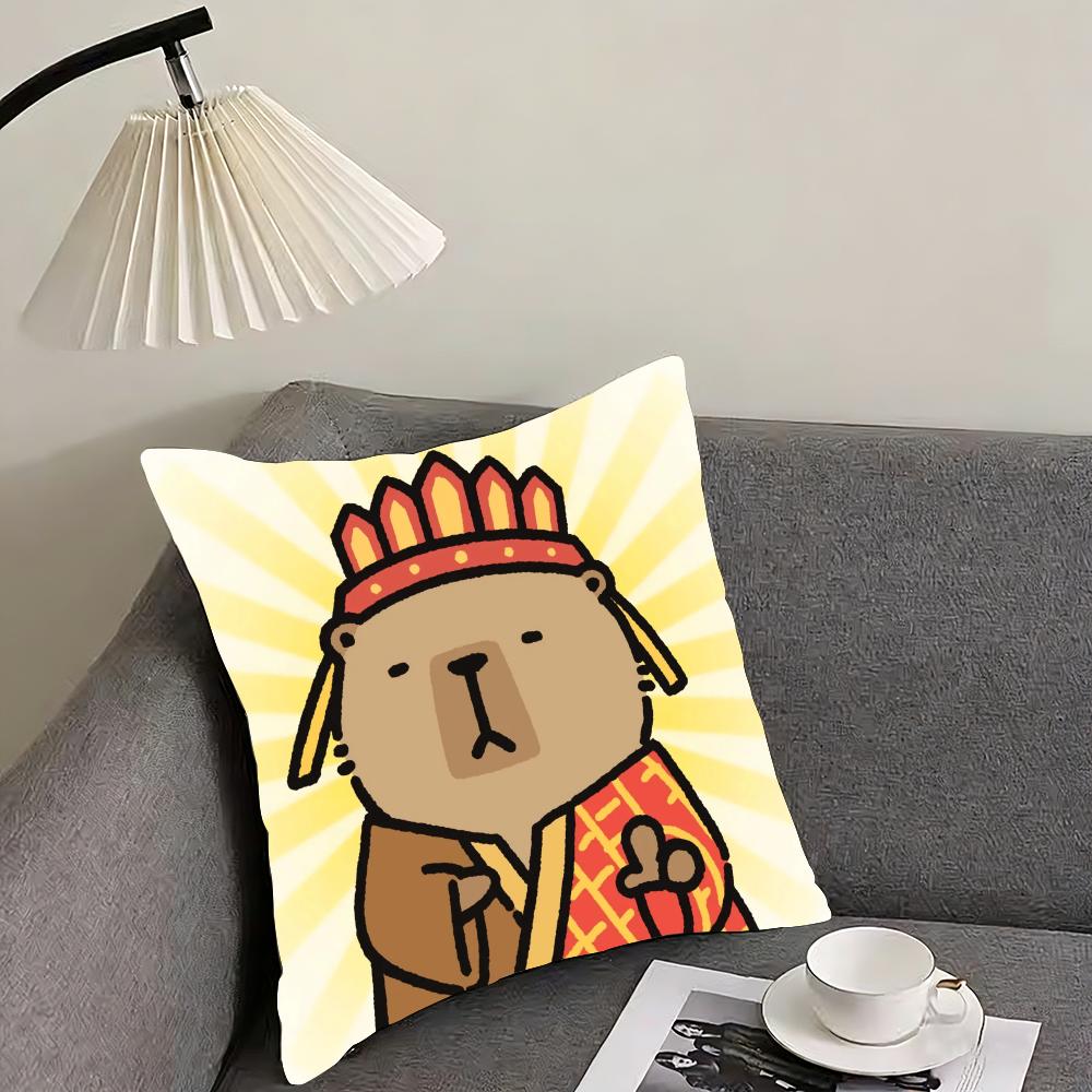 Capybara Cartoon Cute Cushion Cover Reversible Plush Pillow Cover – For Car, Sofa, Bedroom, Perfect As a Gift.