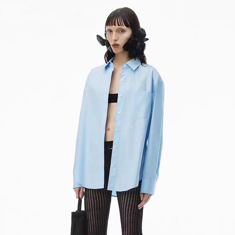 

Рубашка оверсайз шик на пуговицах с длинным рукавом для женщин от Alexa Wang XXS светло-синий