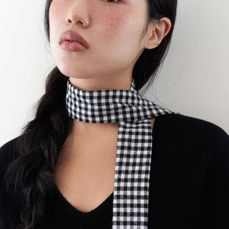 

geegee ginghamcheck long scarf - black BLACK