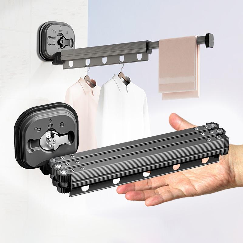 Suction Cup Balcony Folding Clothes Rack, Telescopic Drying, Indoor Drying Artifact, Hidden Clothes Rack, Bathroom Drying Pole